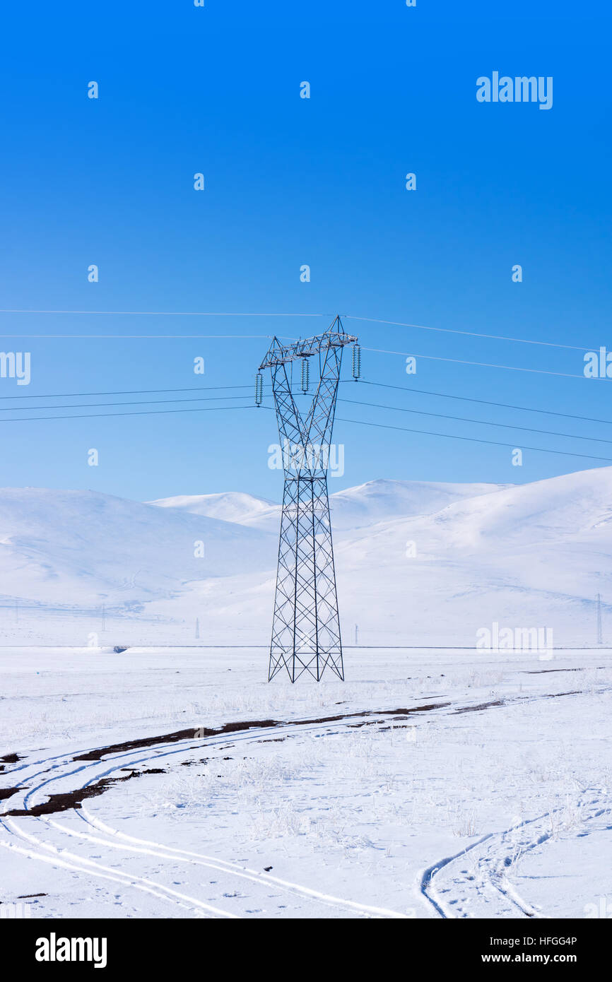 Transmission Line in winter Snow Stock Photo Alamy