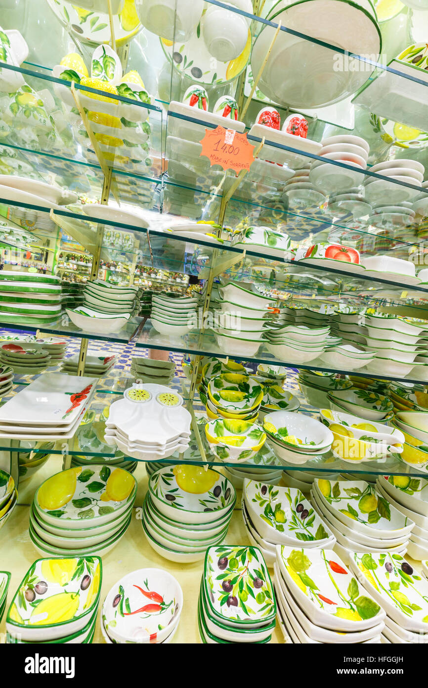 Store selling locally made ceramics in Sorrento, Southern Italy Stock