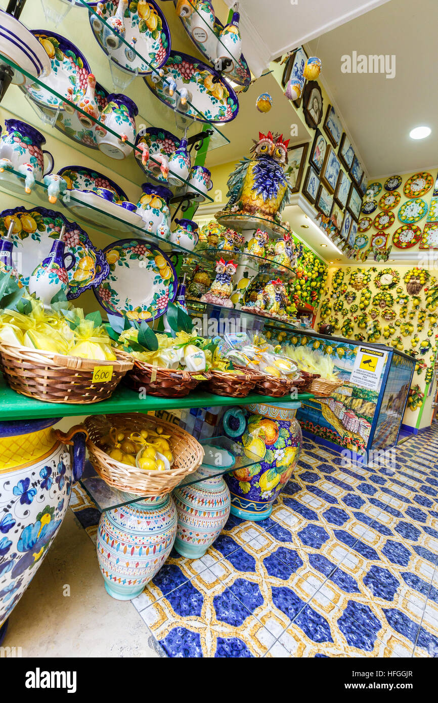 Store selling locally made ceramics in Sorrento, Southern Italy Stock