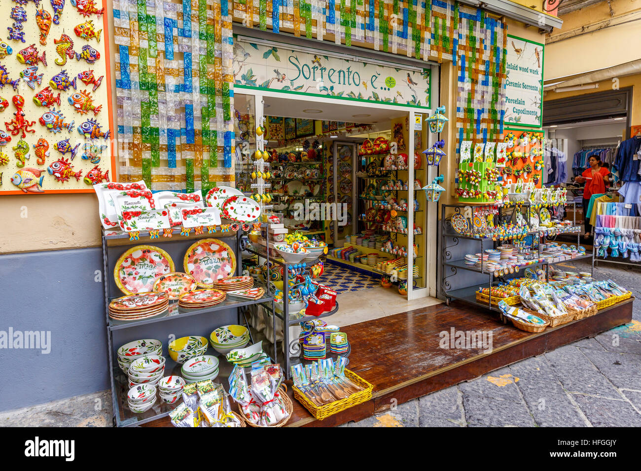Store selling locally made ceramics in Sorrento, Southern Italy Stock