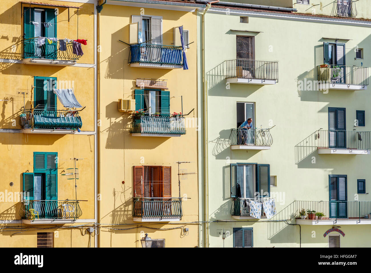 Colourful apartment building on the dockside at the Marina Grande, Sorrento, Southern Italy