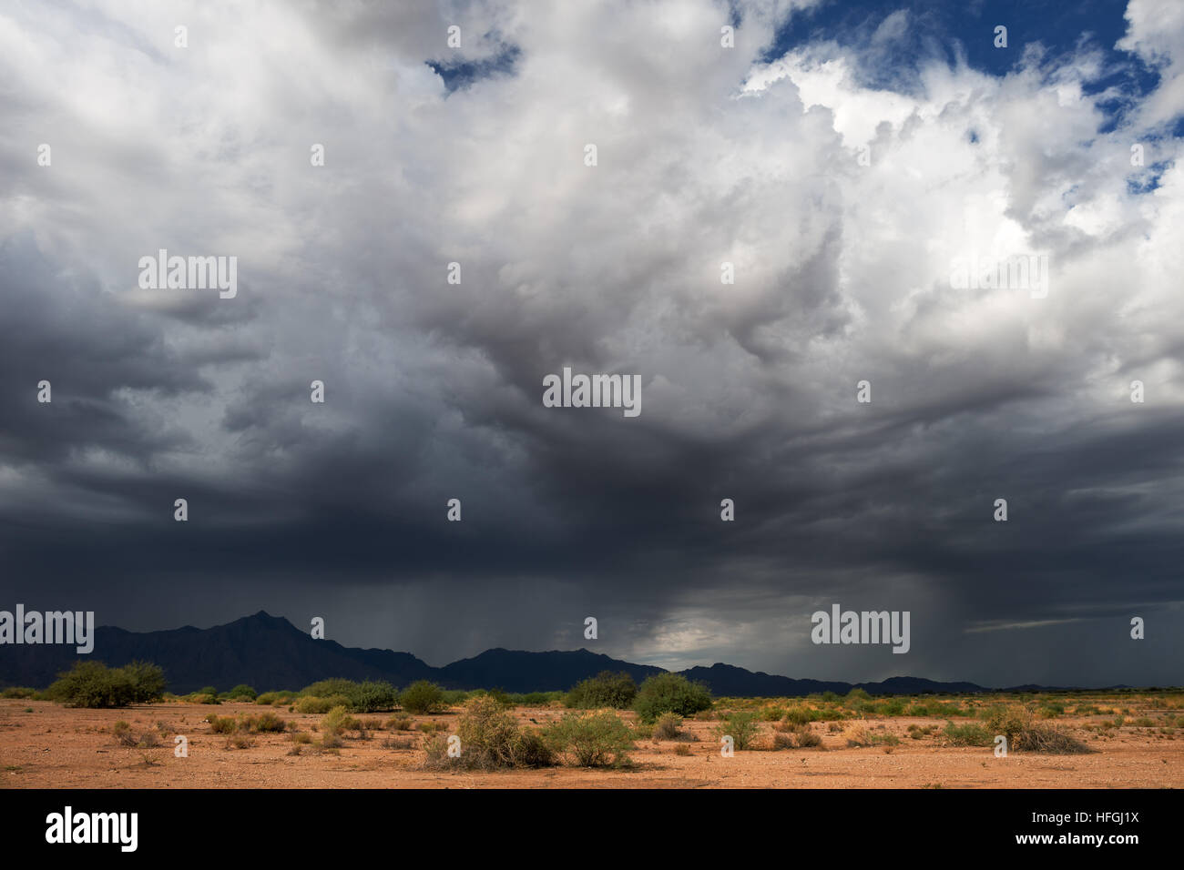 Dramatic storm clouds over the Sierra Estrella mountains in the Arizona desert Stock Photo