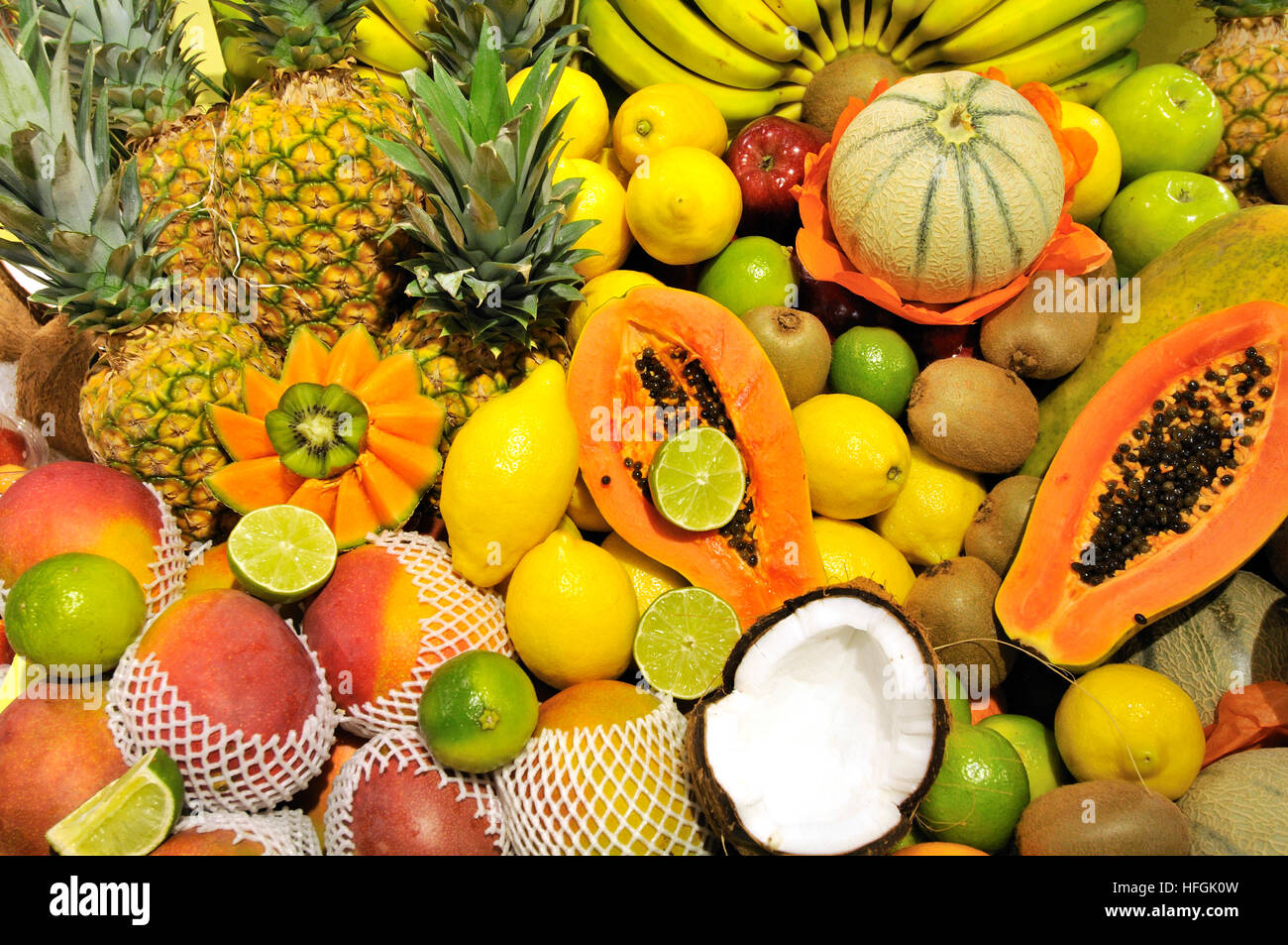 Fruits at Alimentaria International Food and Drinks Exhibition, Barcelona, Catalonia, Spain Stock Photo