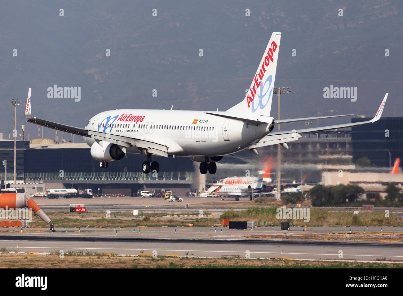 Air Europa Boeing 737-800 landing at El Prat Airport in Barcelona, Spain. Stock Photo