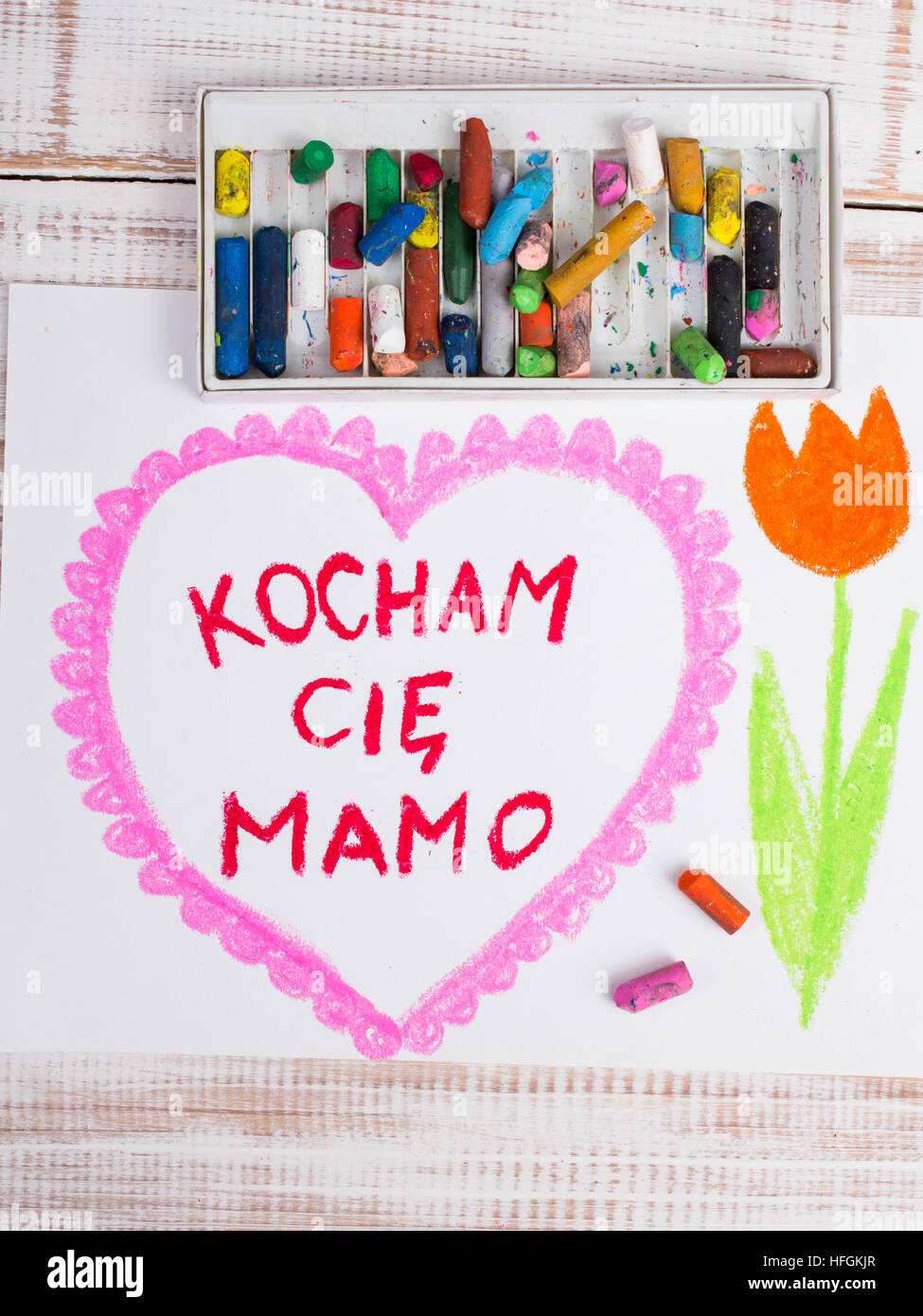 Colorful Drawing Polish Mother S Day Cart With Words I Love You Mom Stock Photo Alamy