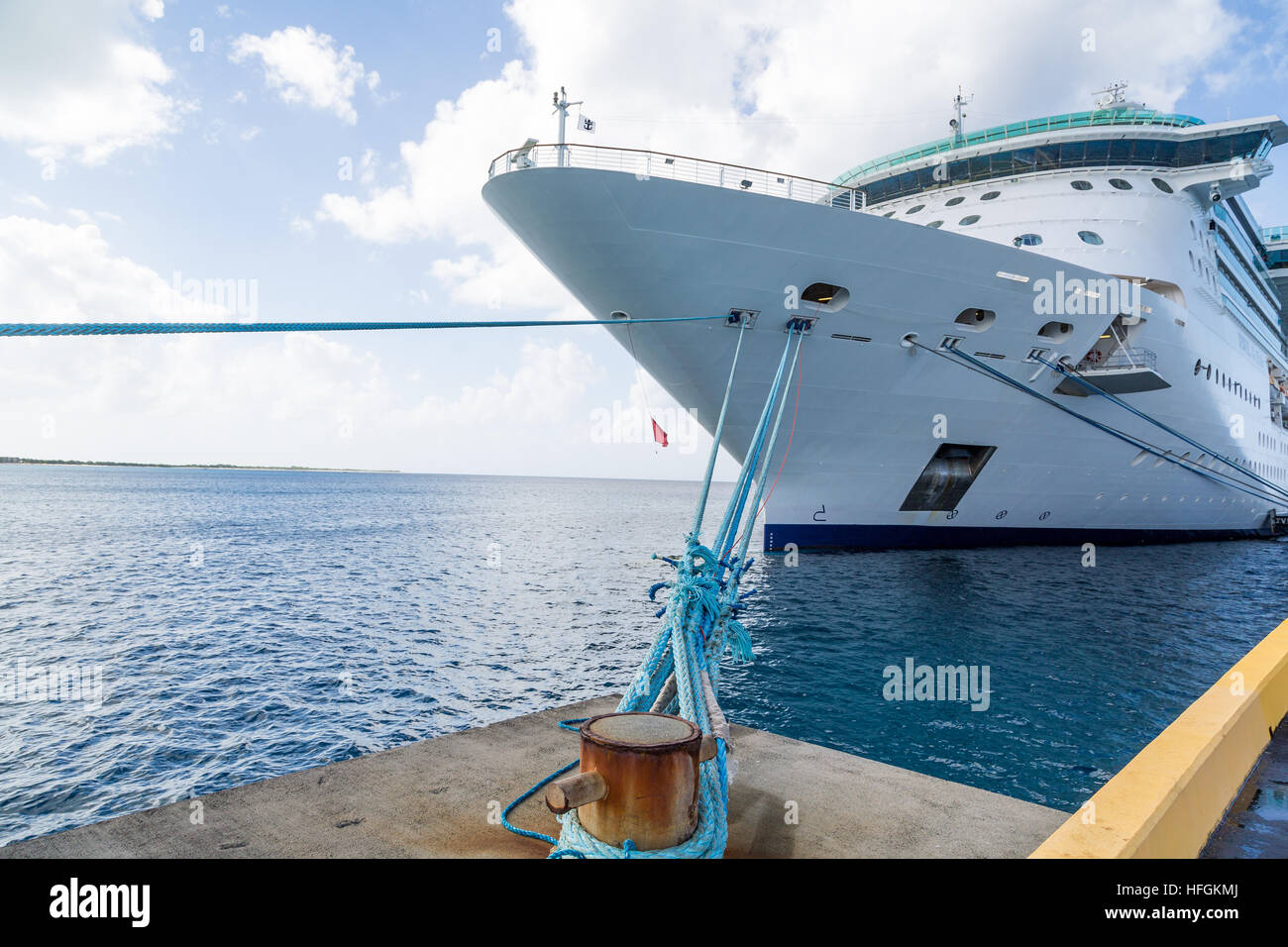 Five Blue Ropes to Cruise Ship in St Croix Stock Photo