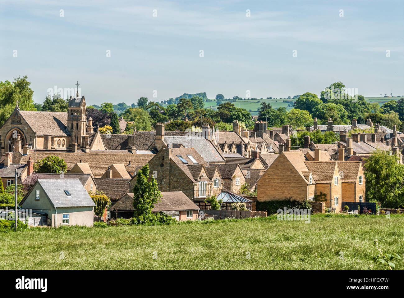 Village Centre of Chipping Campden a small market town within the Cotswold district of Gloucestershire, England. Stock Photo