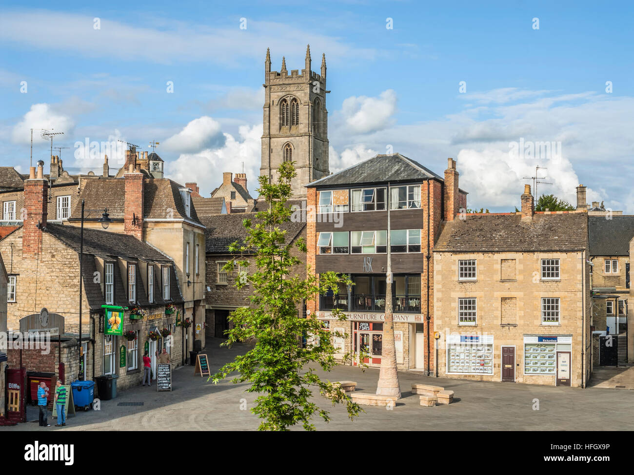 Historical old town of Stamford, an ancient town located approximately 100 miles to the north of London, England. Stock Photo