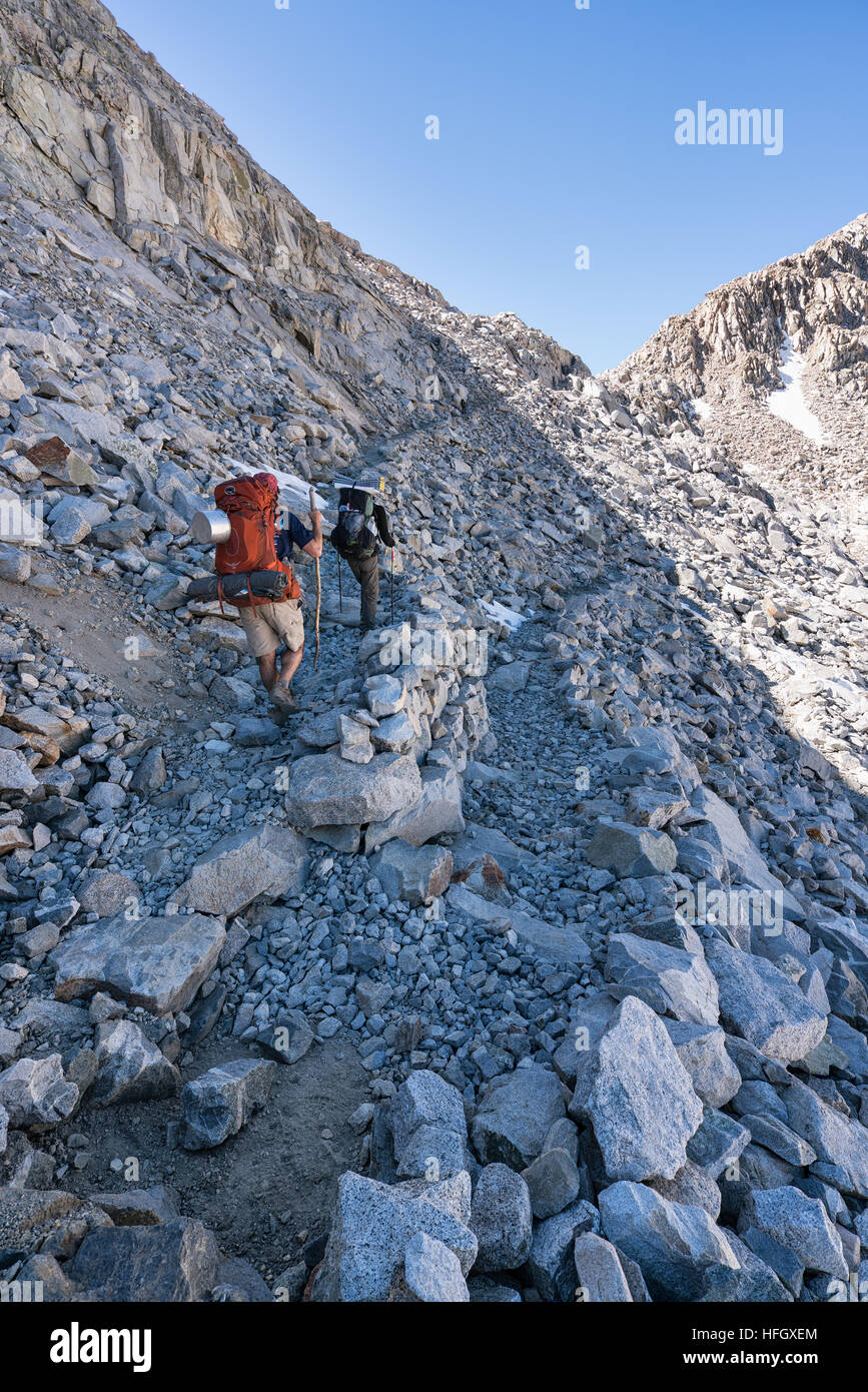 Ascending to Mather Pass, John Muir Trail, Kings Canyon National Park, California, United States of America, North America Stock Photo