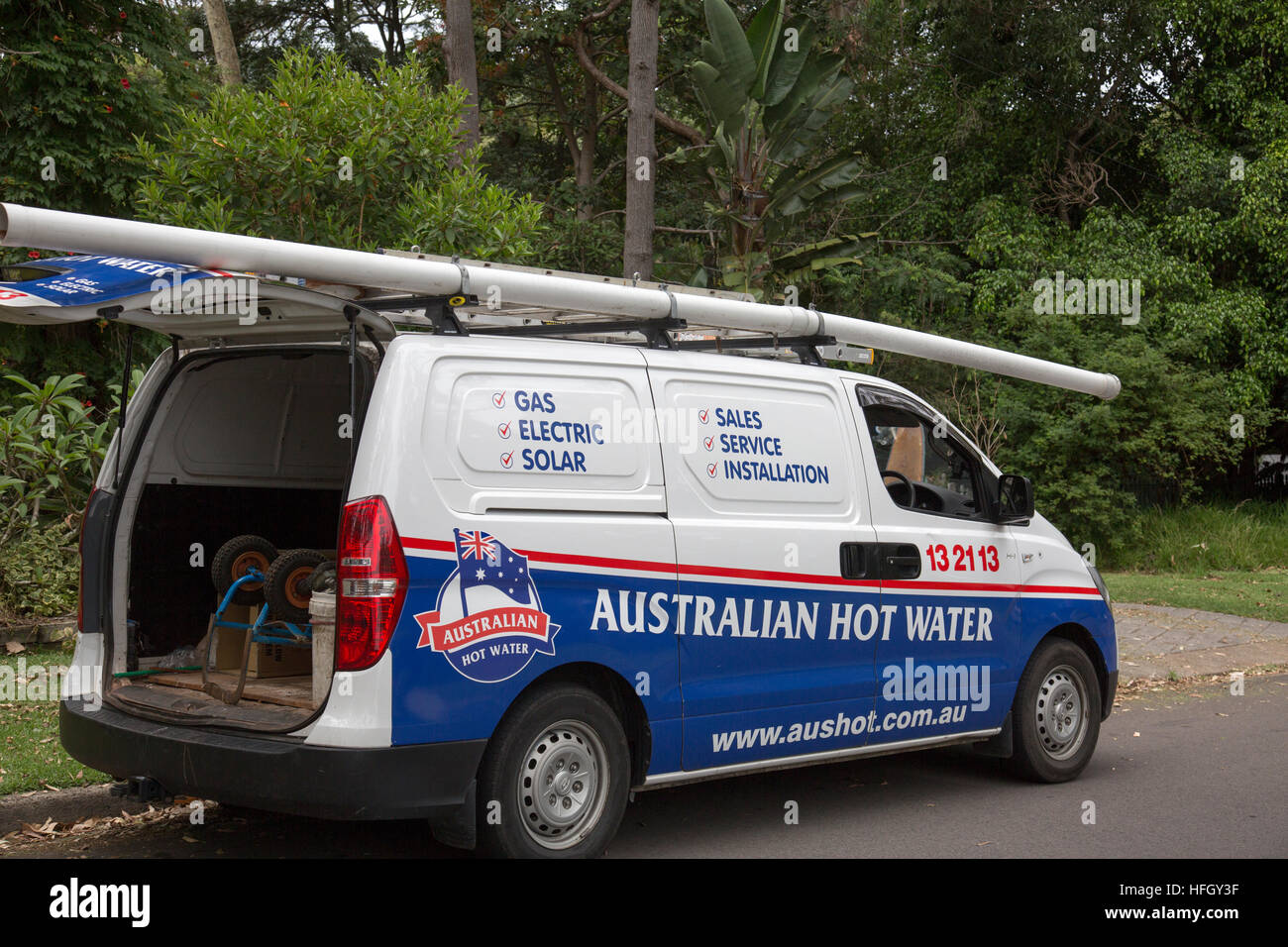 Australian plumbers and hot water installation van vehicle in a Sydney street, Australia Stock Photo Alamy