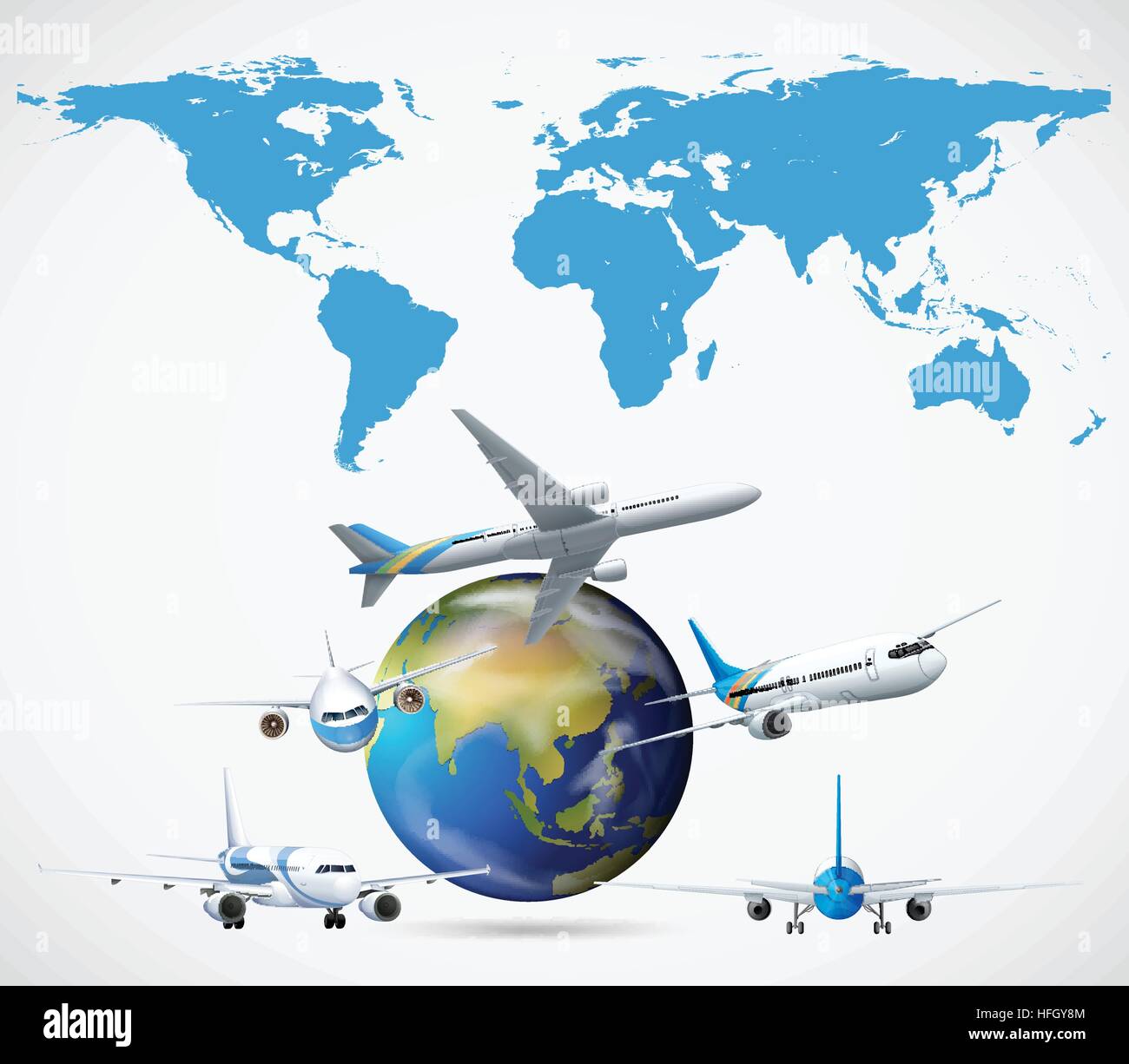 Many airplanes flying around the world illustration Stock Vector Image ...