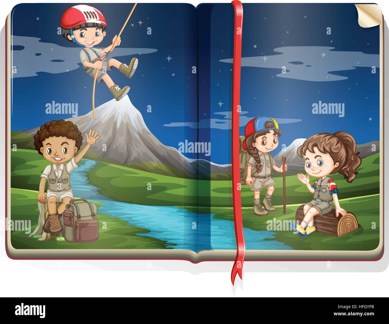 Book with kids camping in park illustration Stock Vector Image & Art ...