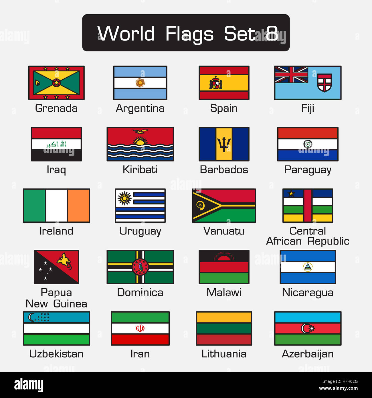 World flags set 8 . simple style and flat design . thick outline Stock ...
