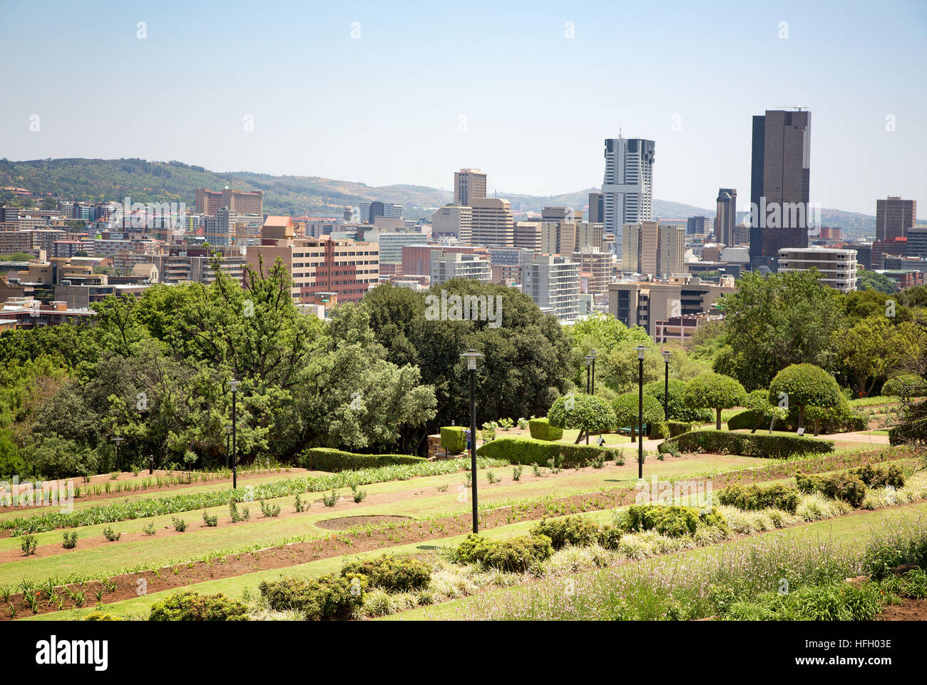 Johannesburg cityscape as seen from Sandton Park Stock Photo