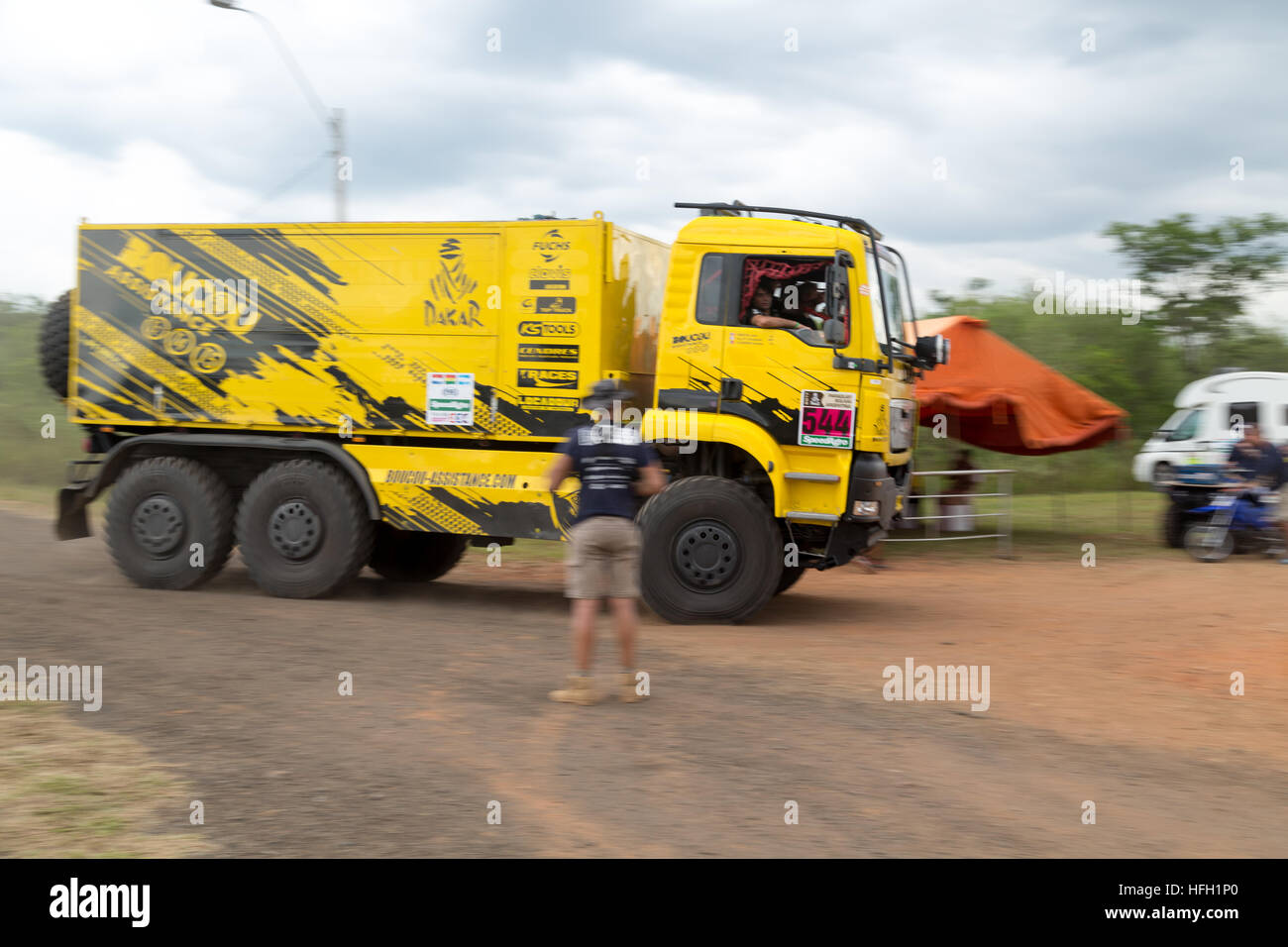 Asuncion, Paraguay. 30th December, 2016. View of #544 - Team Boucou (driver: Georges Ginesta) truck, seen during the technical scrutineering day at 2017 Dakar Rally waiting park, Nu Guazu airbase, Luque, Paraguay. Credit: Andre M. Chang/Alamy Live News Stock Photo
