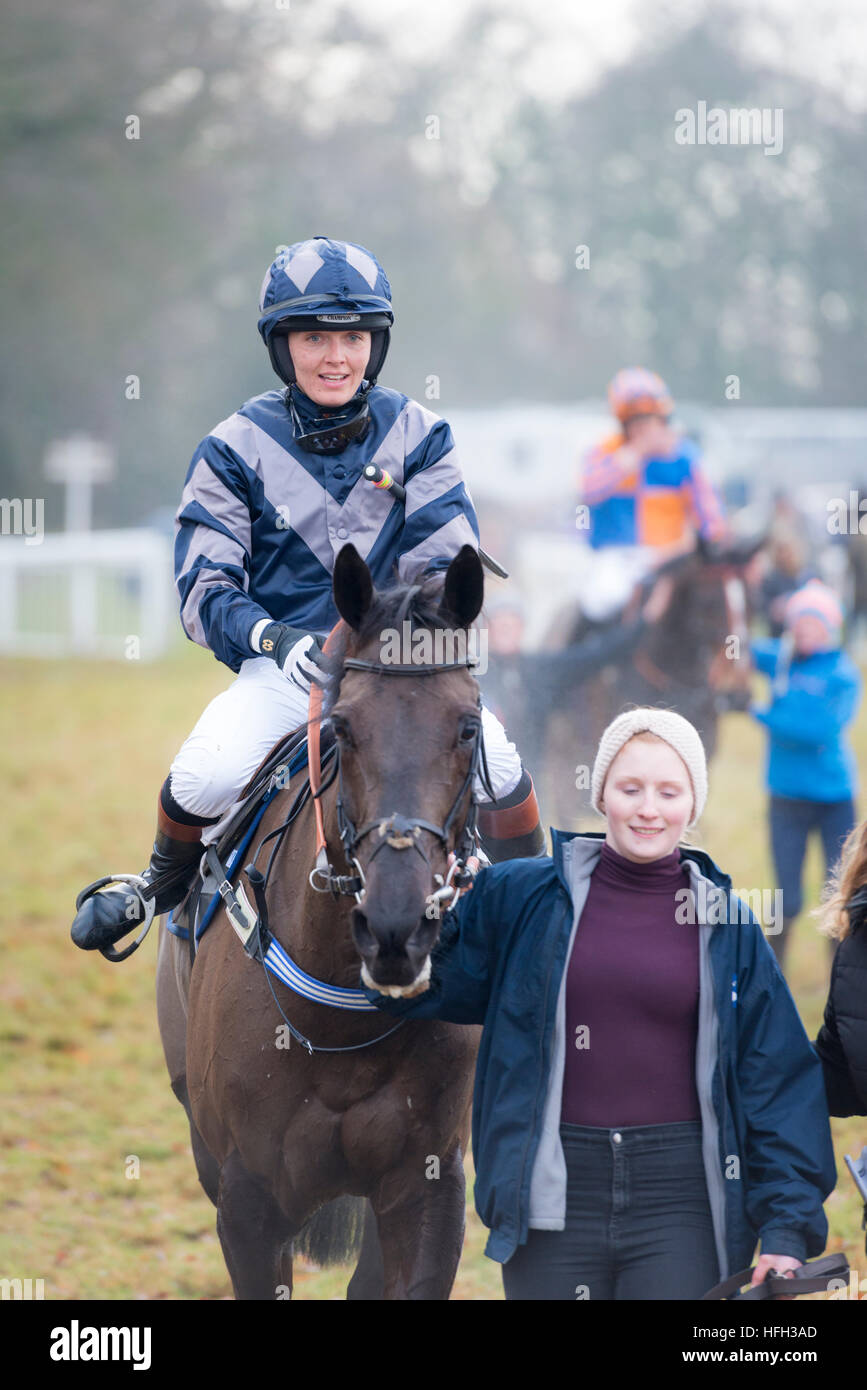 Cottenham Cambridgeshire, UK. 31st Dec, 2016. Victoria Pendleton rides Vesperal Dream in the Countryside Alliance Club Members Race for Novice Riders coming second at the Cambridgeshire Harriers Hunt Club Point-to-Point race meeting. There were seven races at the New Year's Eve meeting. Credit Julian Eales/Alamy Live New Stock Photo