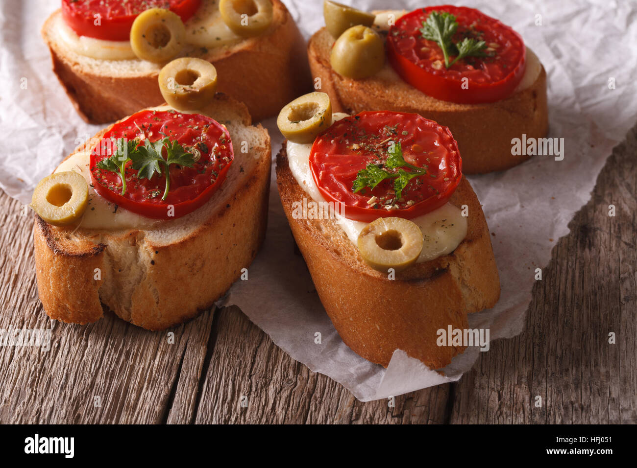 Mozzarella cheese tomato bruschetta hires stock photography and images