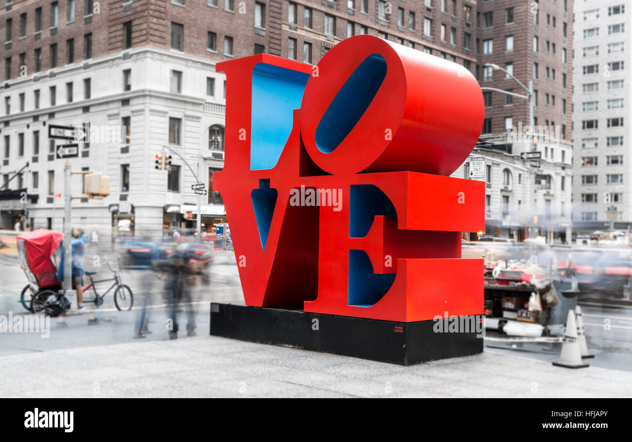 Long exposure shot of the iconic Love pop art sculpture by artist Robert  Indiana in New York City Stock Photo - Alamy