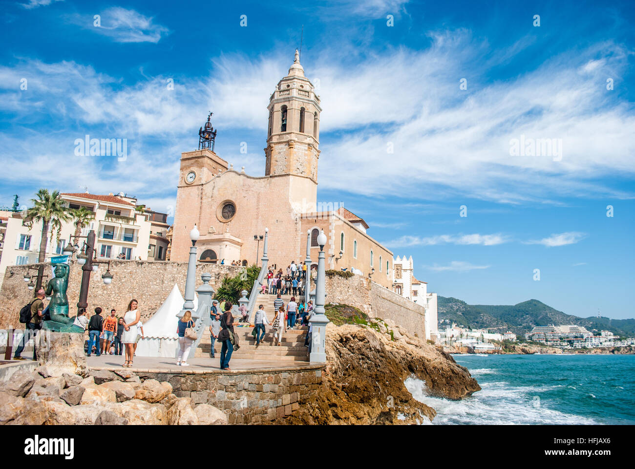 Sant Bartomeu and Santa Tecla church in Sitges, Garraf, Catalonia, Spain Stock Photo