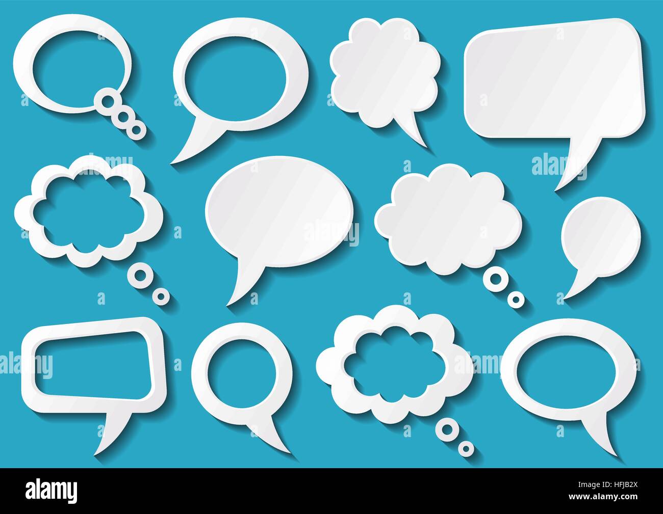 White speech bubbles with shadows on blue background Stock Vector Image ...