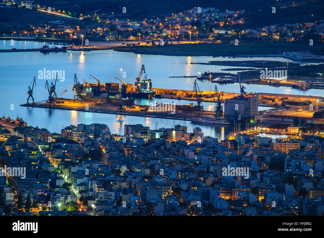 Aerial view of Volos city, the capital of the Magnesia regional unit. View from Pelion mountain 