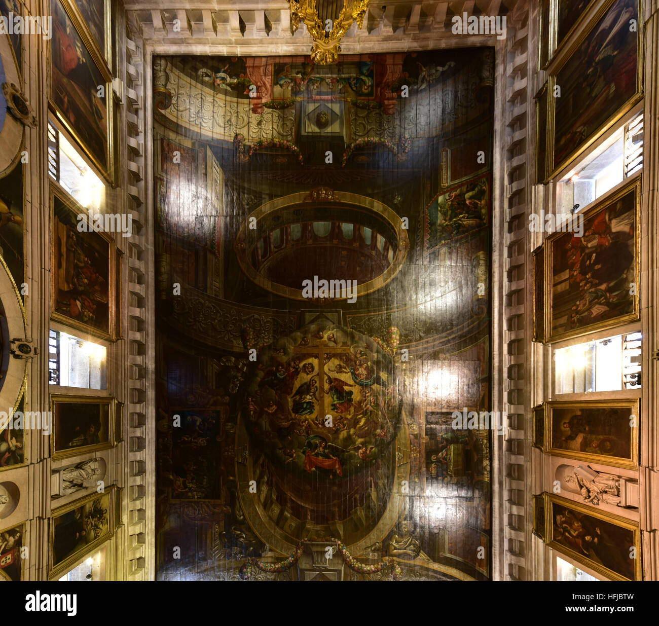 Lisbon, Portugal - November 25, 2016: Ornate ceiling of the Church of Saint Roch or Igreja de Sao Roque in Lisbon, Portugal. Stock Photo