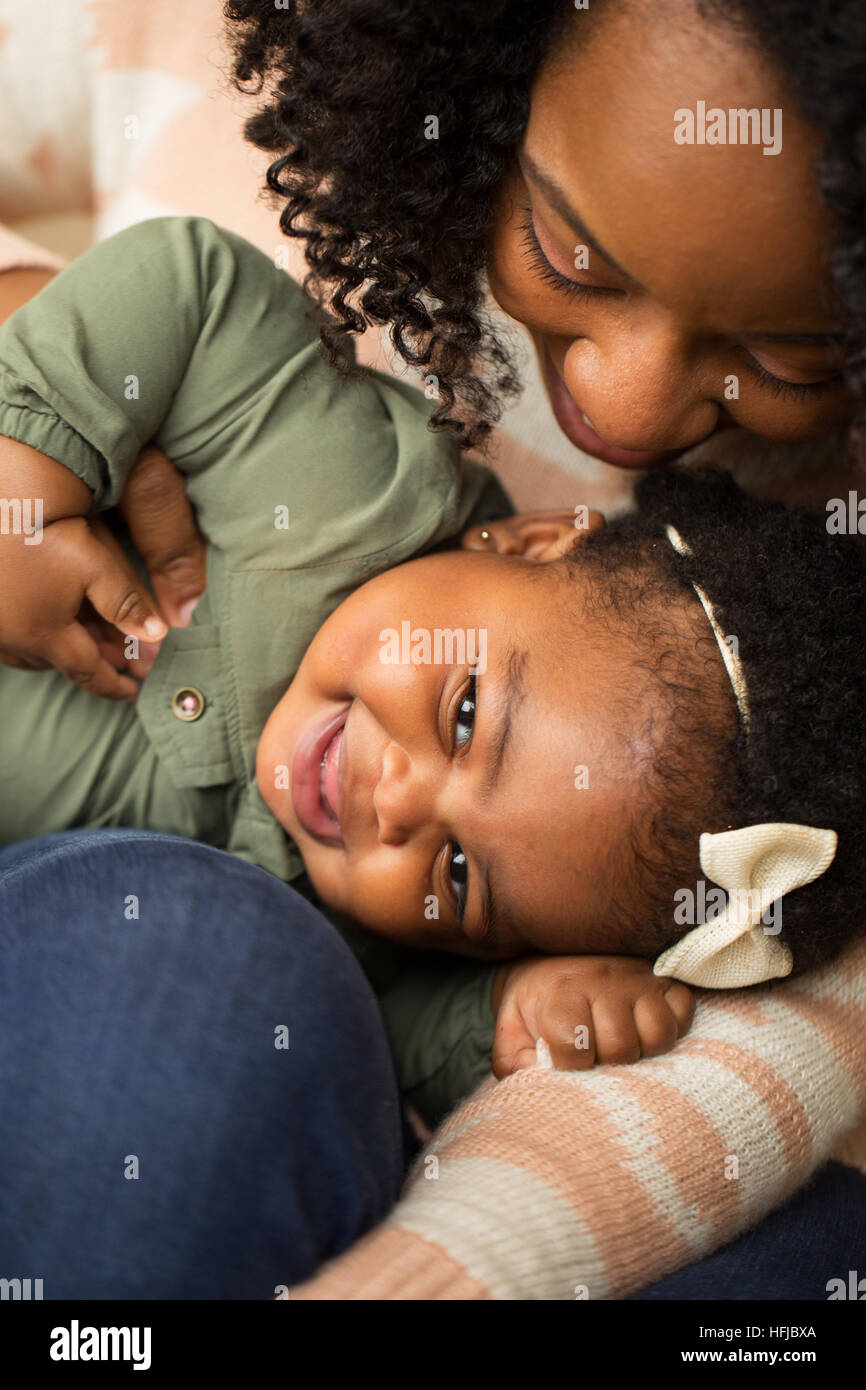 Happy African American mother and her daugher. Stock Photo