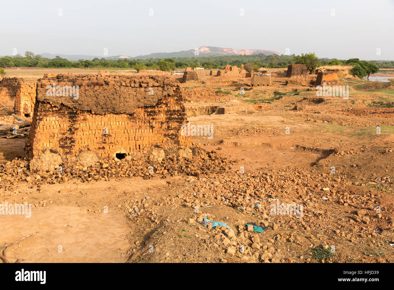 Kiniero, Guinea, 30th April 2015: Brick kilns beside the Niandan river. Stock Photo