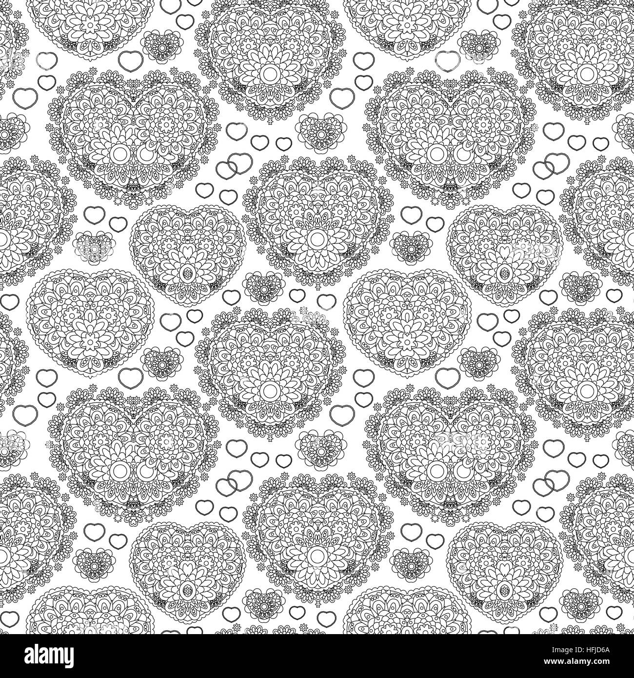 Vector illustration of seamless patterns with hearts, flowers and other ...