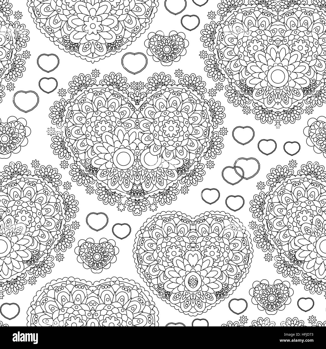 Vector illustration of  seamless patterns with hearts, flowers and other elements Stock Vector