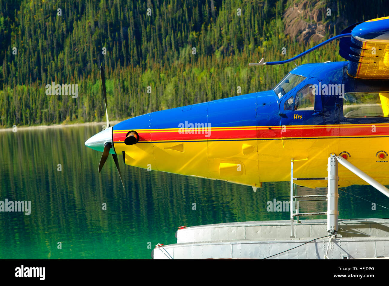 Turbine Otter floatplane at the dock at the Northern Rockies Lodge on ...