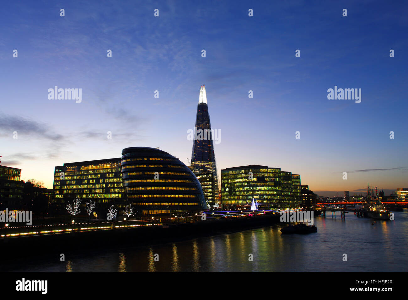 City Hall, The Scoop More London and The Shard at dusk Stock Photo Alamy