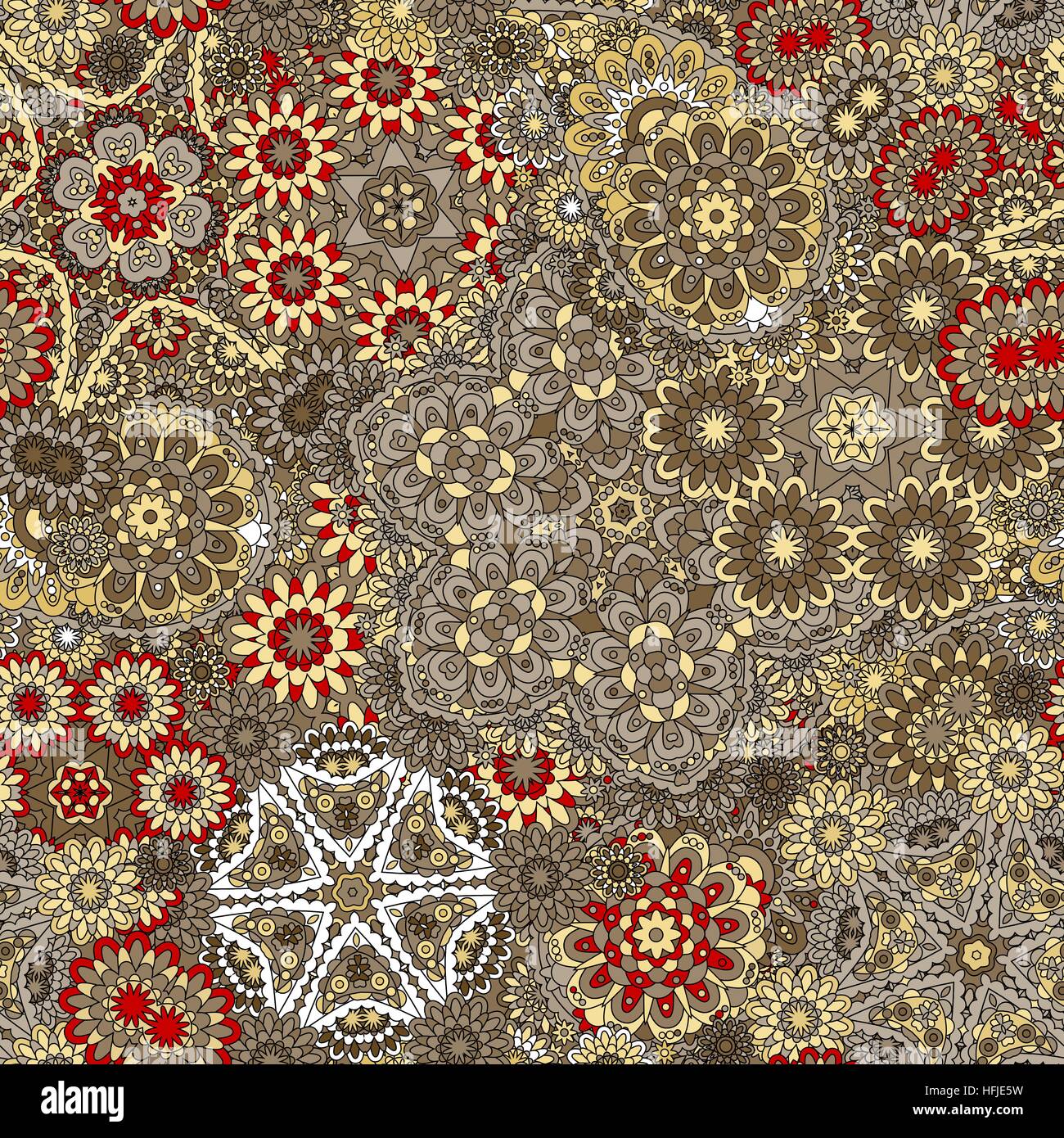 Paisley seamless pattern. Vintage red brown gold background in batik
