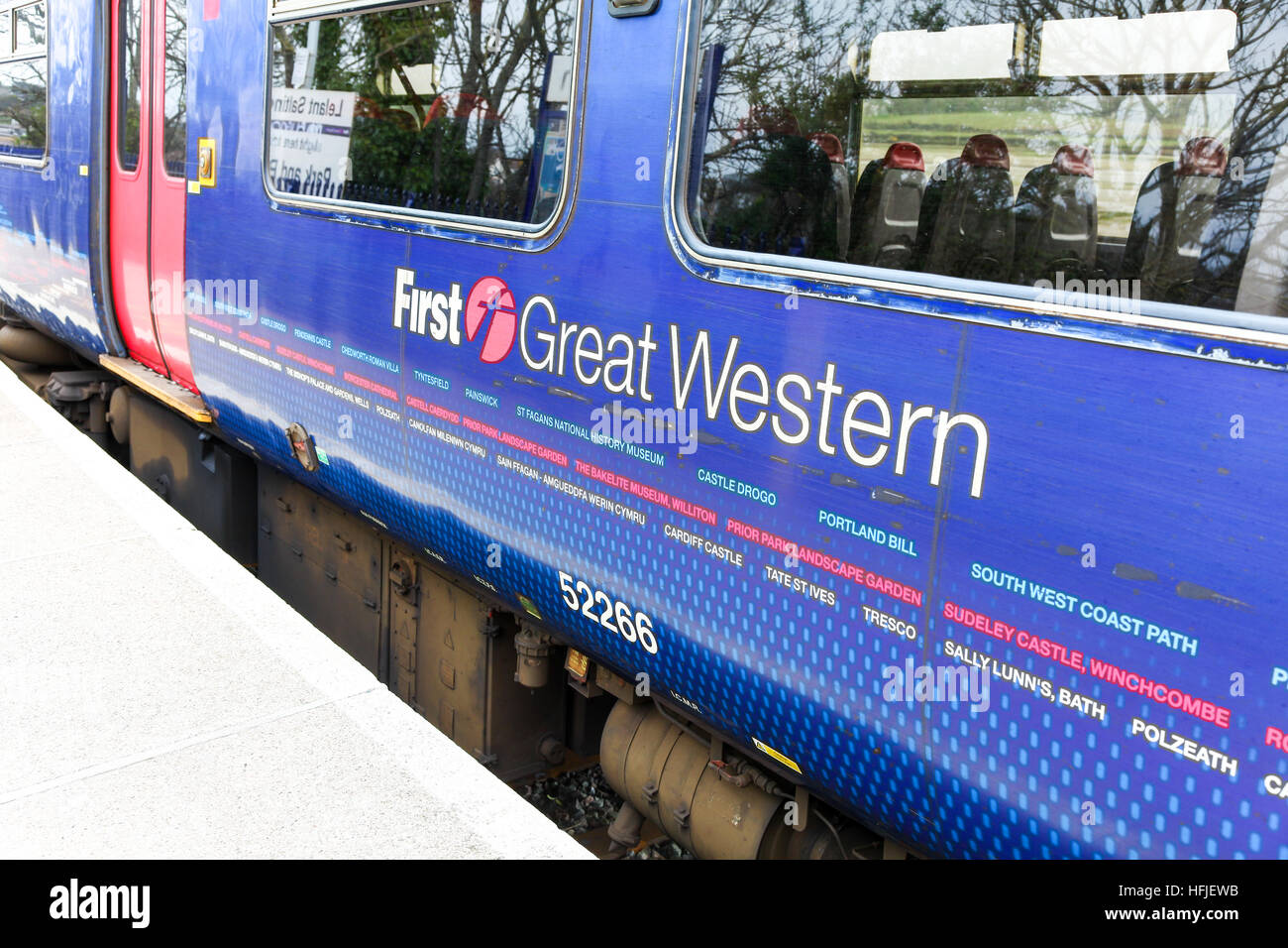A First Great Western railway train coach or train carriage Stock Photo
