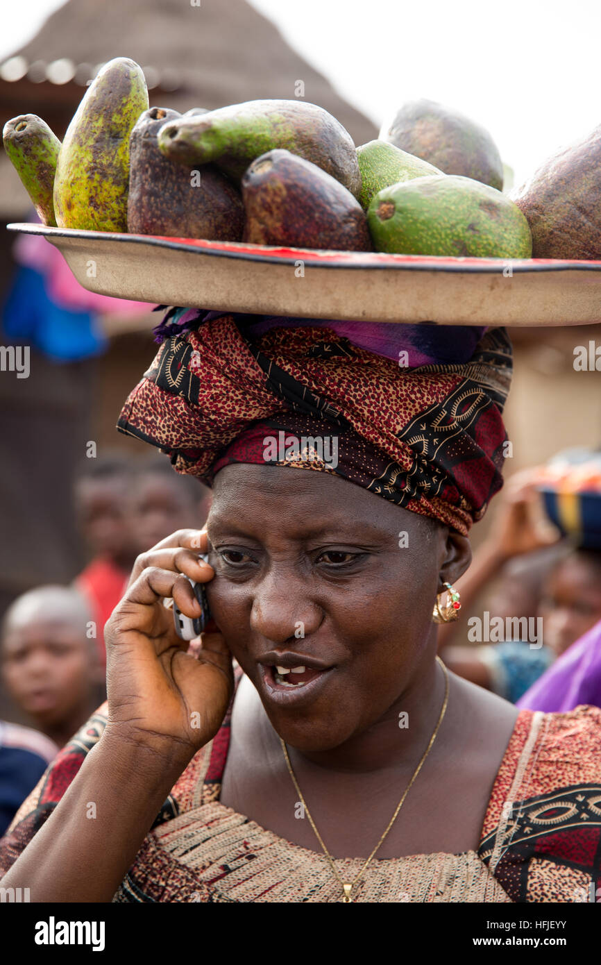 Koumban village, Guinea, 2nd May 2015;Aminata Diané, 50 married with 8 children, is avocado seller. It’s good business. Stock Photo