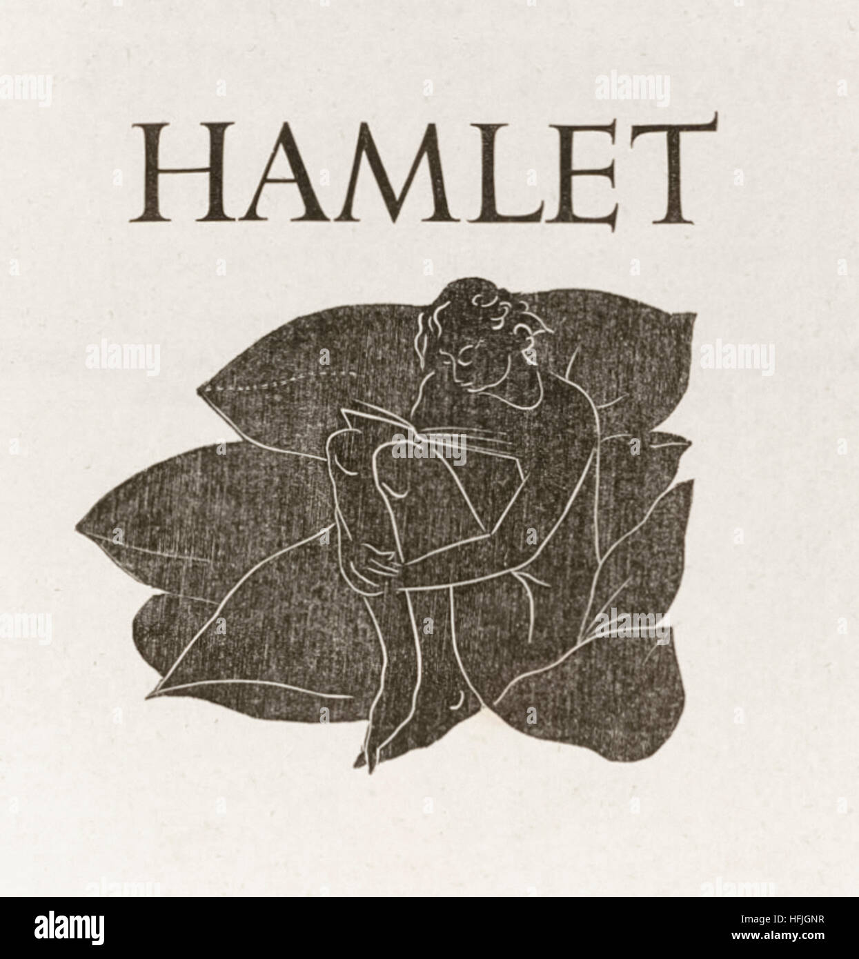 Title page from ‘Hamlet’ by William Shakespeare (1564-1616) featuring a woodcut by Eric Gill (1882-1940). See description for more information. Stock Photo