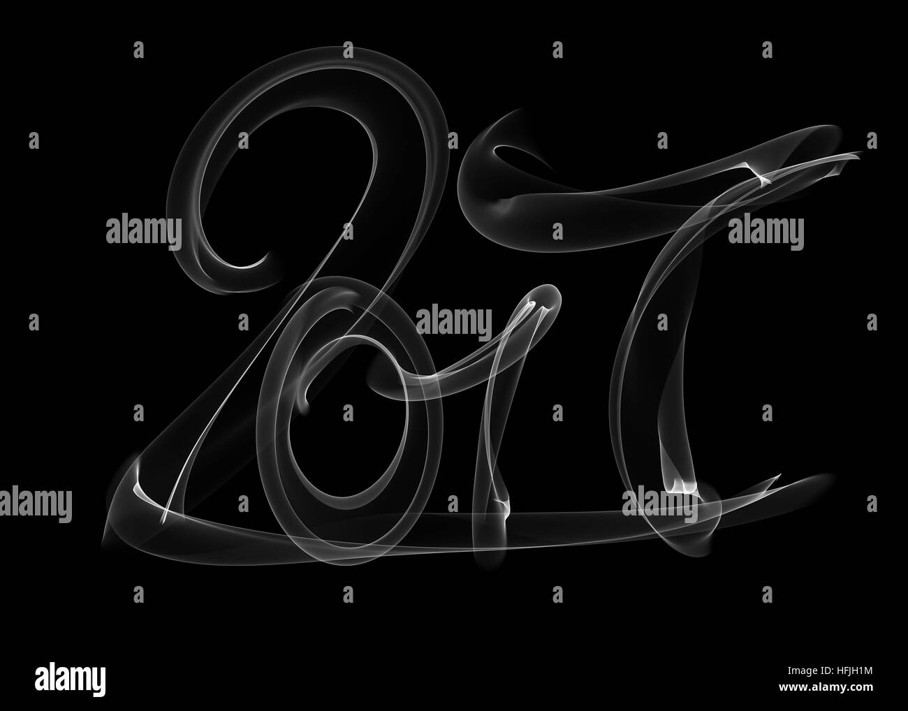 Happy new year 2017 isolated numbers lettering written with white fire