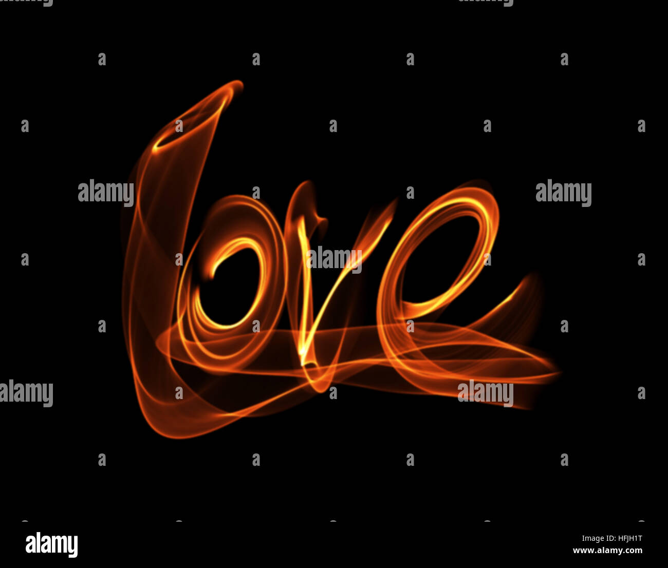 Love isolated word lettering written with fire flame or smoke on black background Stock Photo