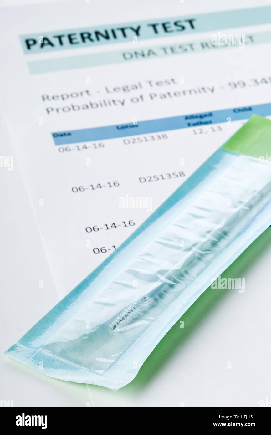 Buccal swab on paternity DNA test result chart form Stock Photo - Alamy
