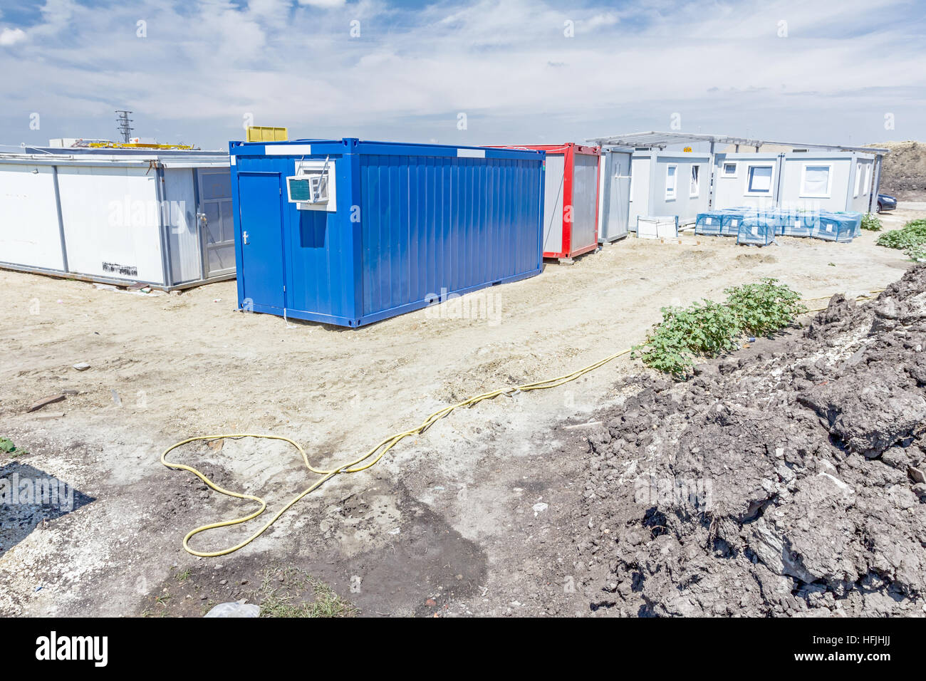 Administration settlement made of container office at building site. Stock Photo