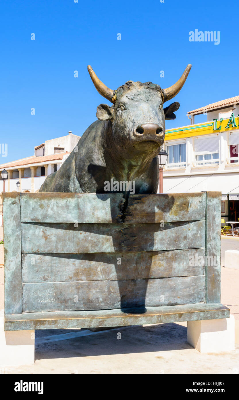 Bull sculpture in Saintes-Maries-de-la-Mer, Bouches-du-Rhône, France Stock Photo