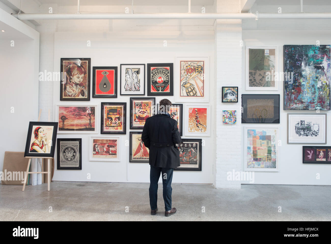 visitor inside struck contemporary art gallery Toronto Stock Photo Alamy