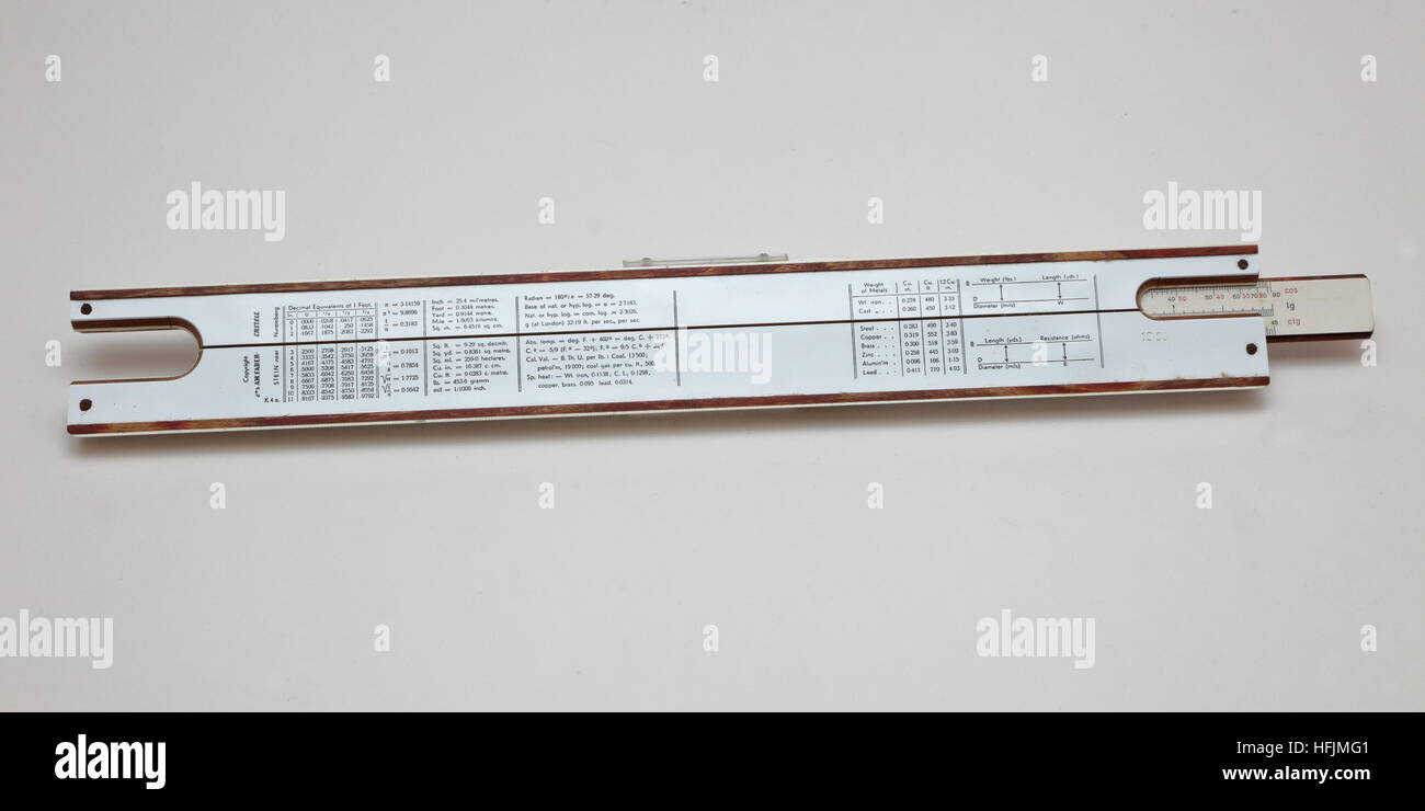 Faber Castell slide rule 1/98 Elektro prestigious schoolboys (and schoolgirls) calculation tool of  the1950s underside view Stock Photo