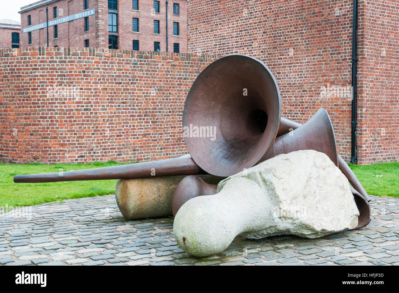 Raleigh by Tony Cragg, metal and stone, 1986.  Displayed on Liverpool waterfront at the Albert Dock. Stock Photo
