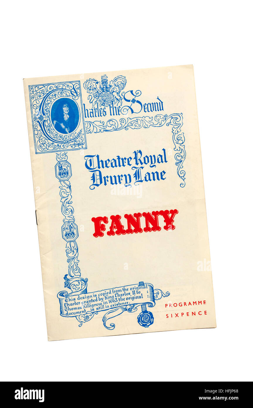 Programme for the original 1956 production of Fanny at the Theatre Royal, Drury Lane.  Starring Robert Morley and Ian Wallace. Stock Photo