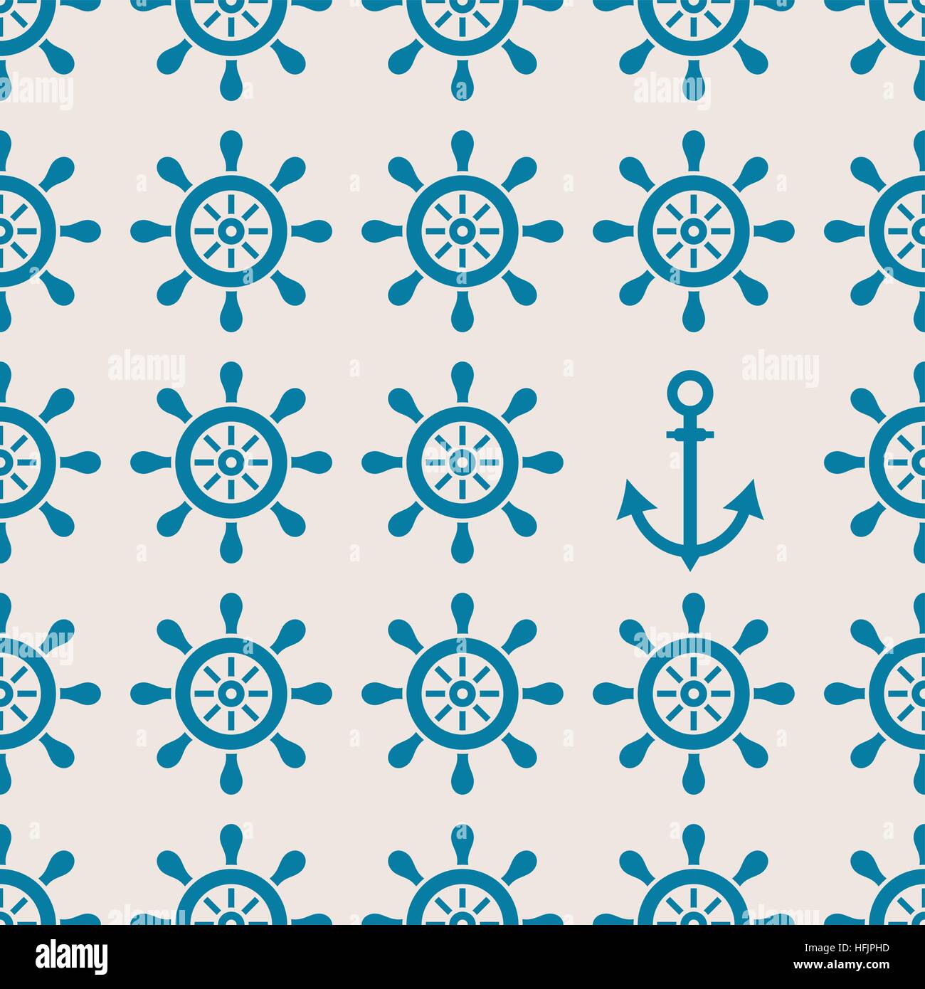 Seamless nautical pattern made of blue helms and anchor Stock Vector