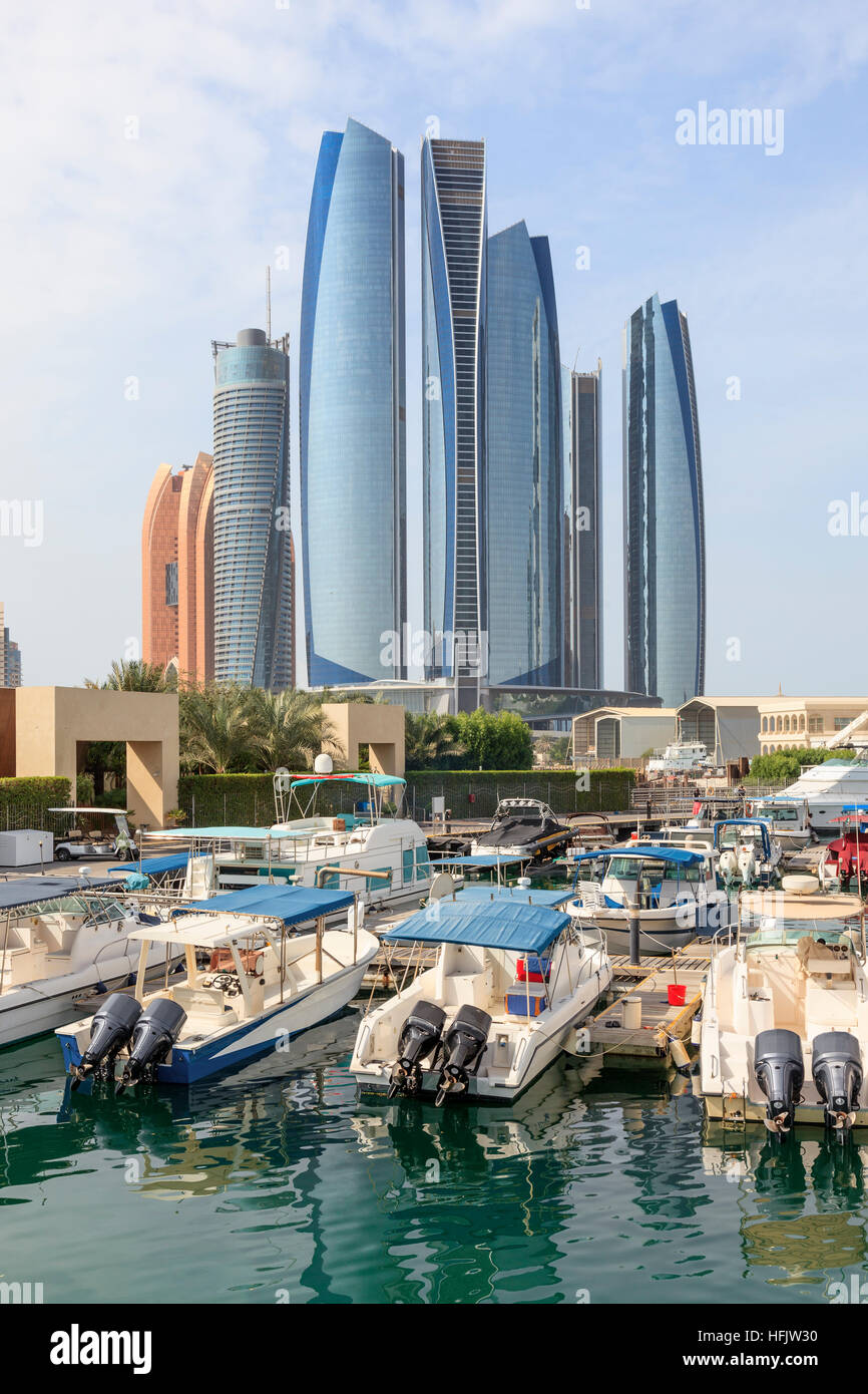Marina and the Etihad Towers in Abu Dhabi Stock Photo