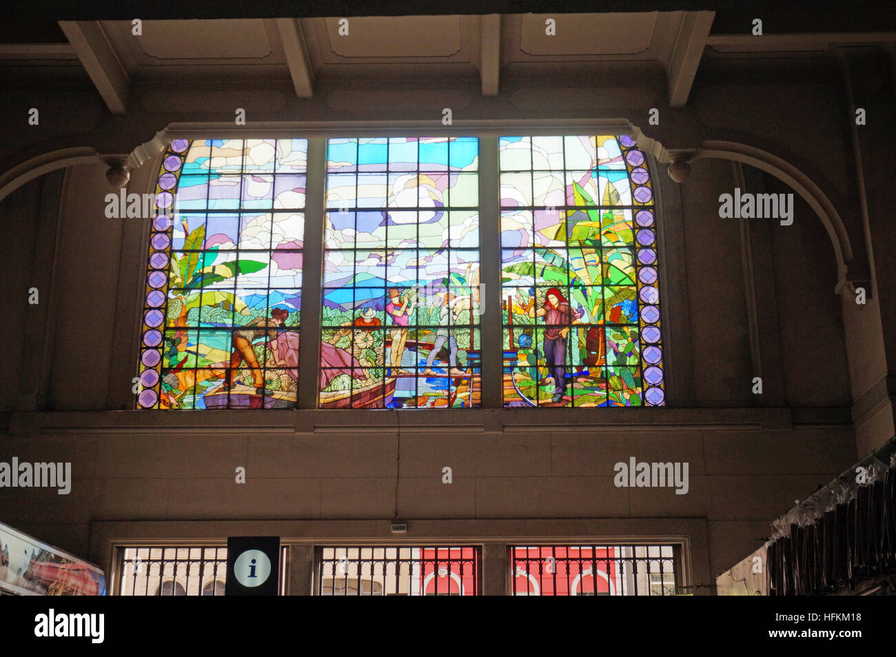 Stained Glass Window at the Municipal Market in Sao Paulo, Brazil Stock Photo
