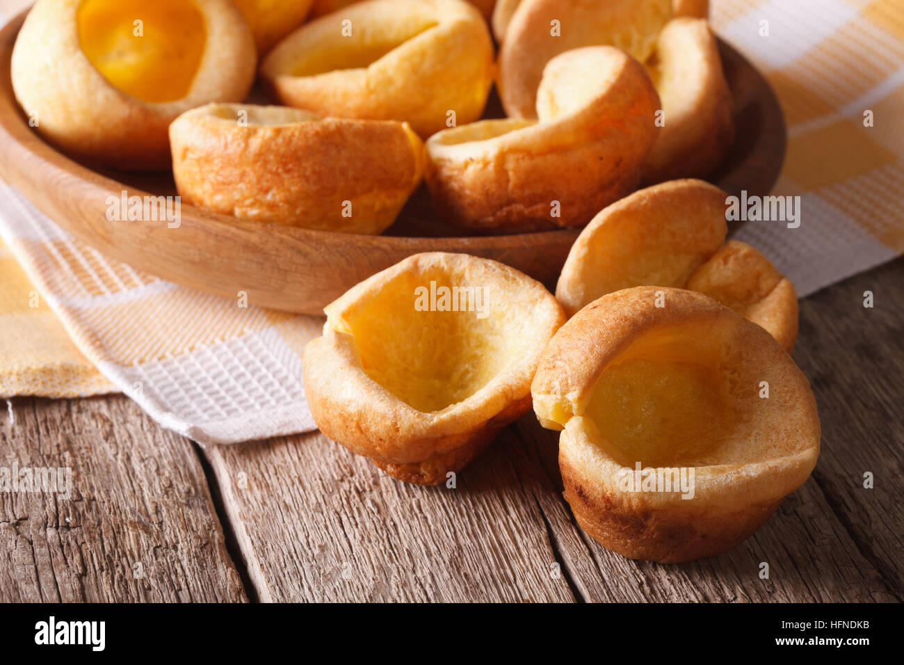 English cuisine: Yorkshire pudding homemade close-up on the table. horizontal Stock Photo