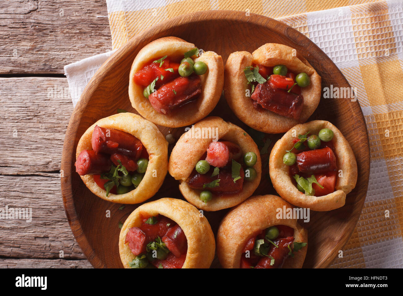 Pork sausage toad hole yorkshire pudding baked food meal hires stock